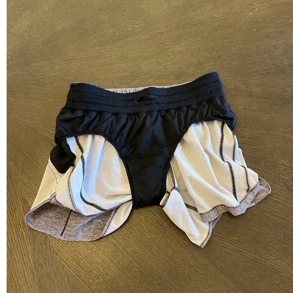 Lululemon Run Speed Shorts Womens 8 Heathered Gray Black Lined 2.5